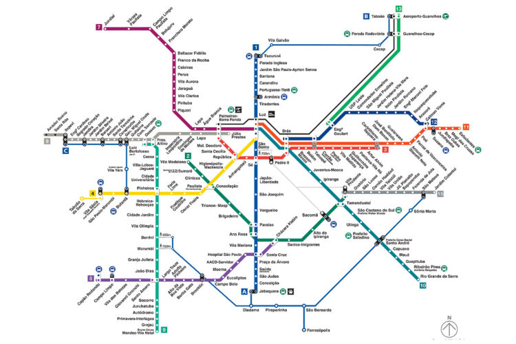 Mapa de estações e linhas do Metrô e CPTM em 2024