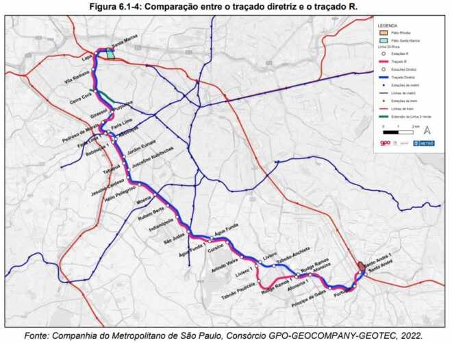 Traçado Diretriz e Traçado Referencial da Linha 20-Rosa (CMSP)