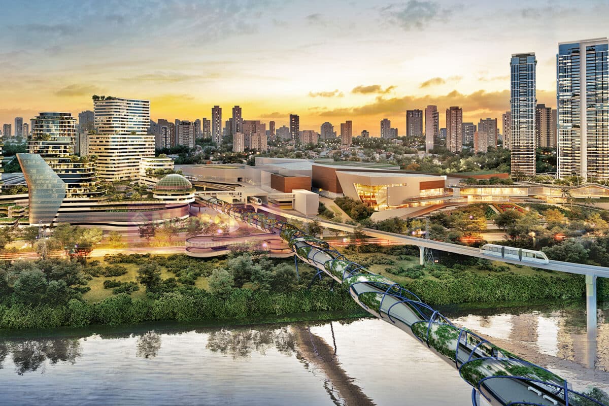 Concepção artística do Parque Global mostra a estação Panambi, da Linha 17