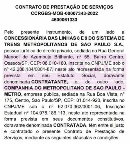 Contrato Firmado Entre Viamobilidade E Metrô De São Paulo Lei De