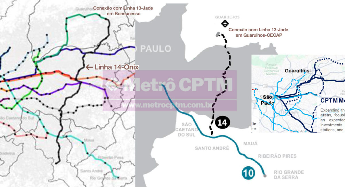 O governo divulga às vezes informações conflitantes como no traçado da Linha 14. Na direta ele termina na estação Guarulhos-CECAP e na direita, em Bonsucesso