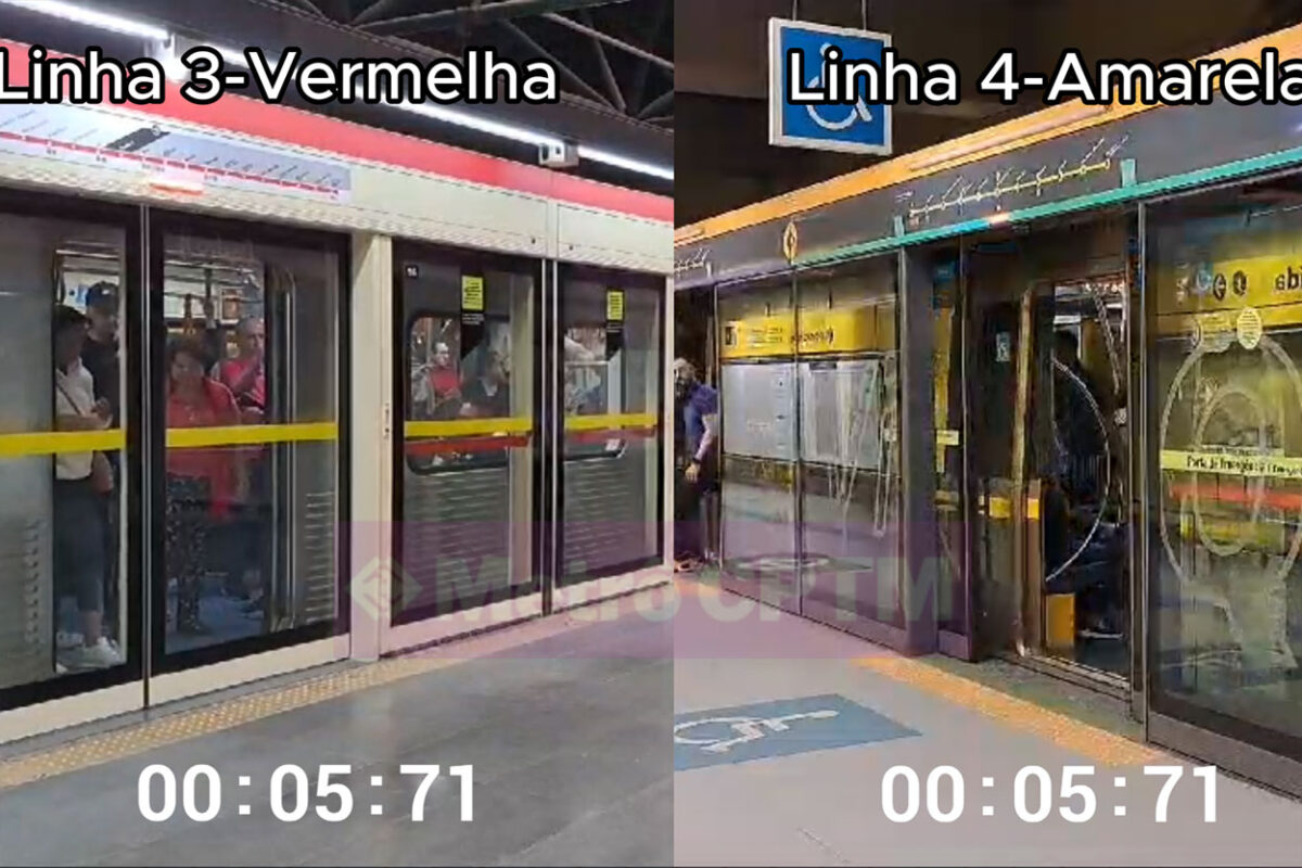 Quase 6 segundos após a parada do trem, as portas da Linha 3 ainda estão sendo abertas