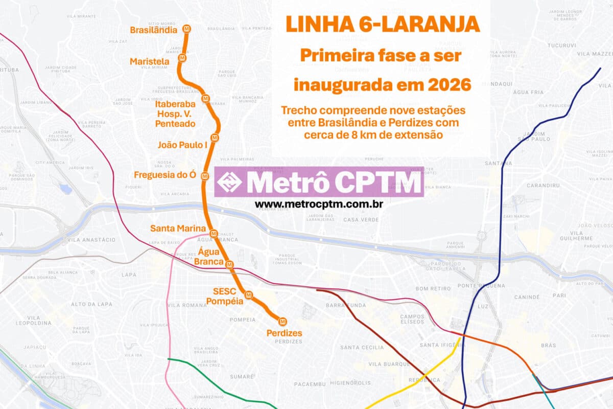 As nove estações da Linha 6-Laranja que deverão abrir em 2026