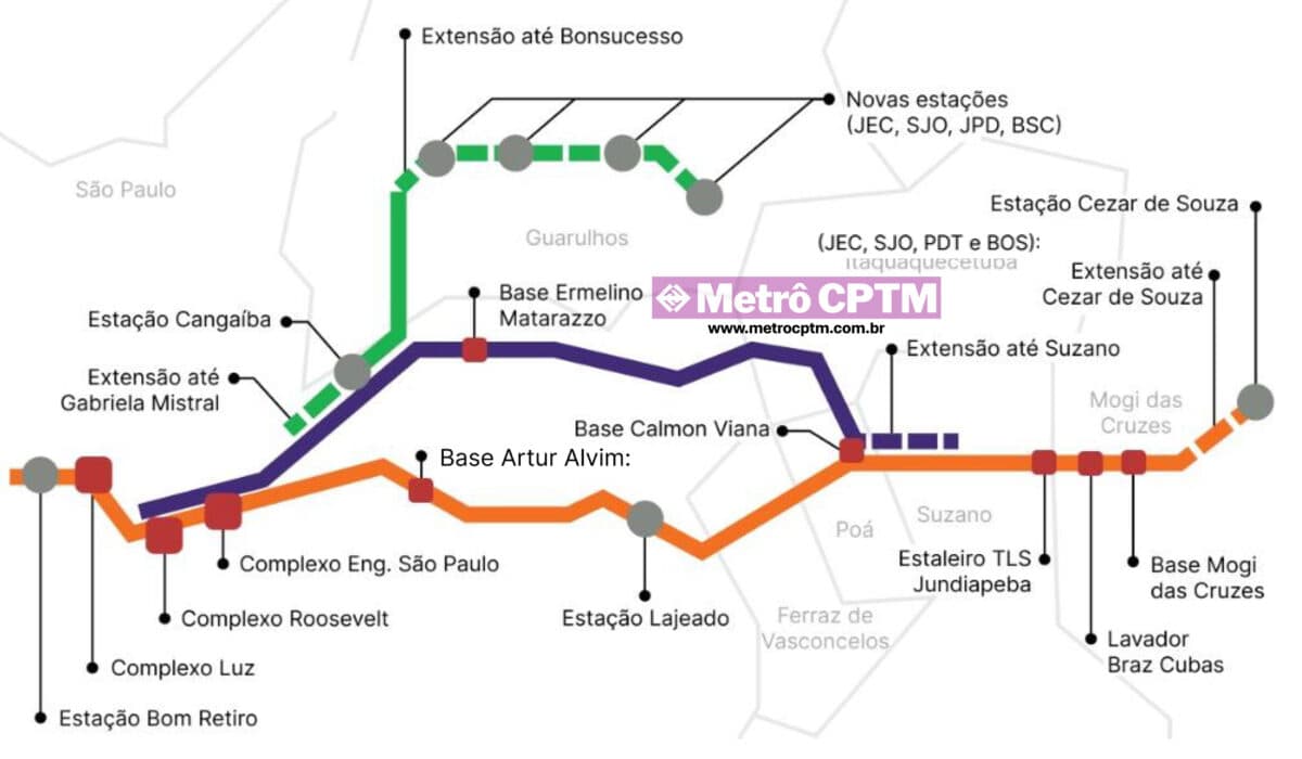 Melhorias previstas para as linhas 11, 12 e 13