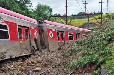 Vagões do trem da Linha 7-Rubi descarrilaram após deslizamento de terra