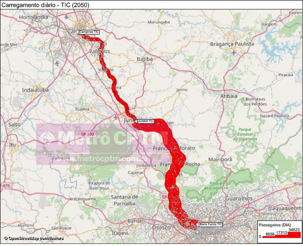 Mapa de carregamento do TIC Eixo Norte mostra como viagem SP-Jundiaí será mais elevada que o trecho para Campinas